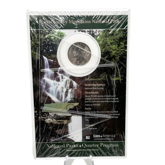 2014 Great Smoky Mountains Quarter & Stamp Gift Set Nature Display Sealed - Picture 2 of 2